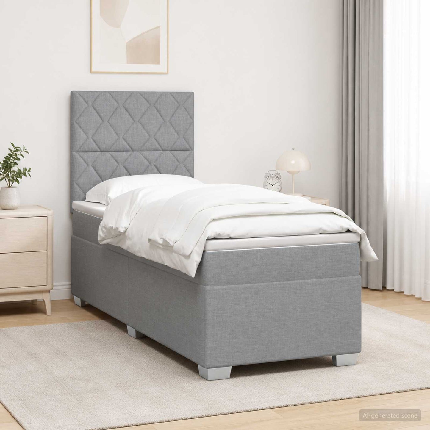 Boxspringbed met matras Lichtgrijs 90 x 190 cm Stof