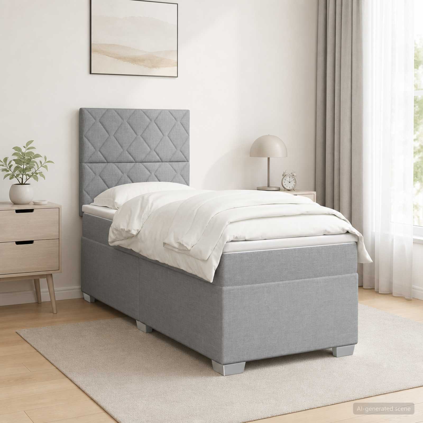 Boxspringbed met matras Lichtgrijs 90 x 200 cm Stof