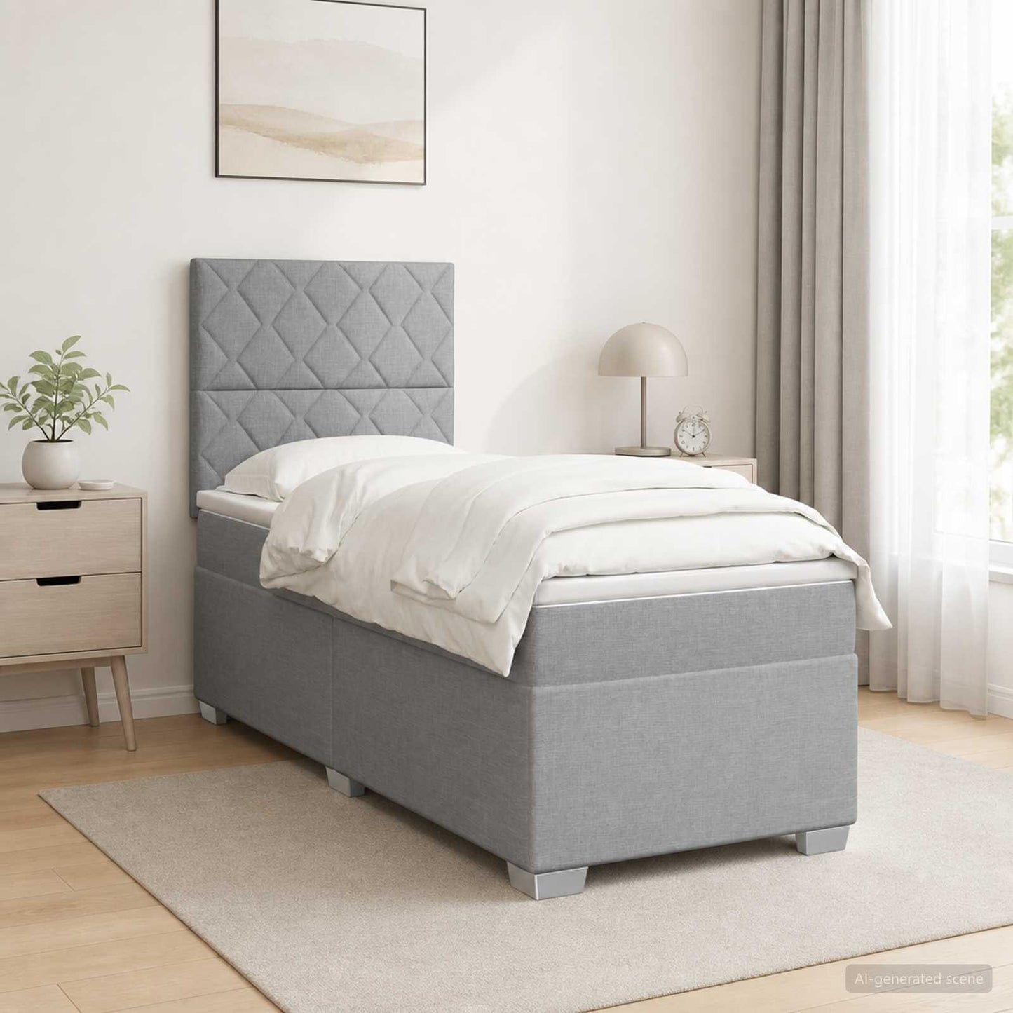 Boxspringbed met matras met hoofdeinde Lichtgrijs Enkel Stof