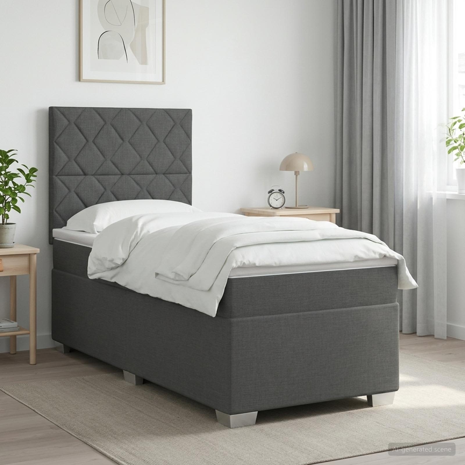 Boxspringbed met matras met hoofdeinde Donkergrijs Enkel Stof
