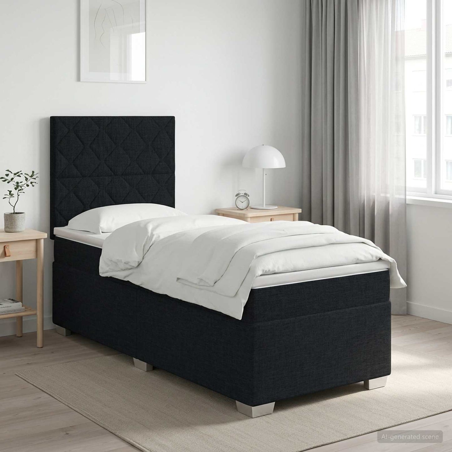 Boxspringbed met matras met hoofdeinde Zwart 90 x 190 cm Stof
