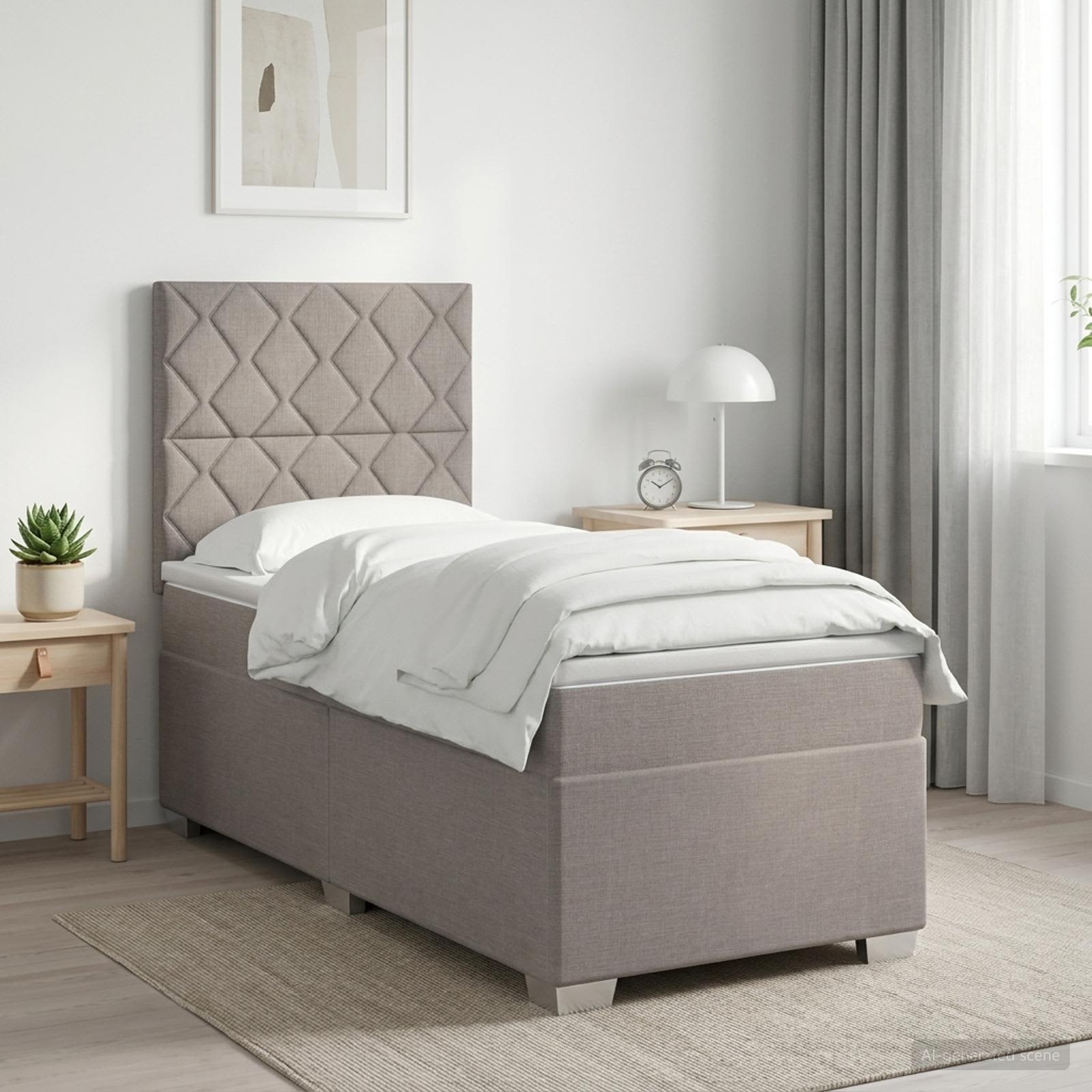 Boxspringbed met matras met hoofdeinde Taupe 90 x 200 cm Stof