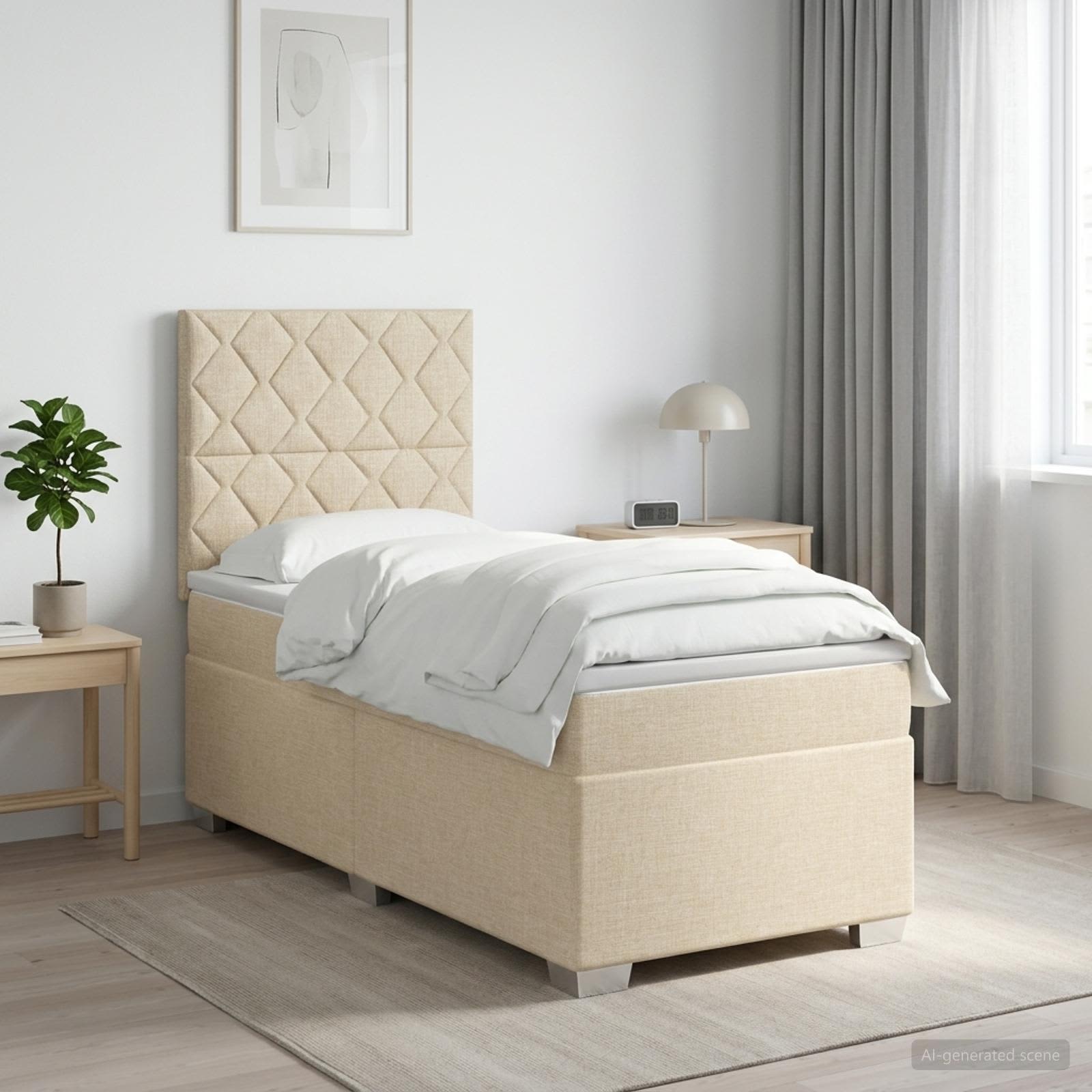 Boxspringbed met matras Crèmekleurig 90 x 200 cm Stof