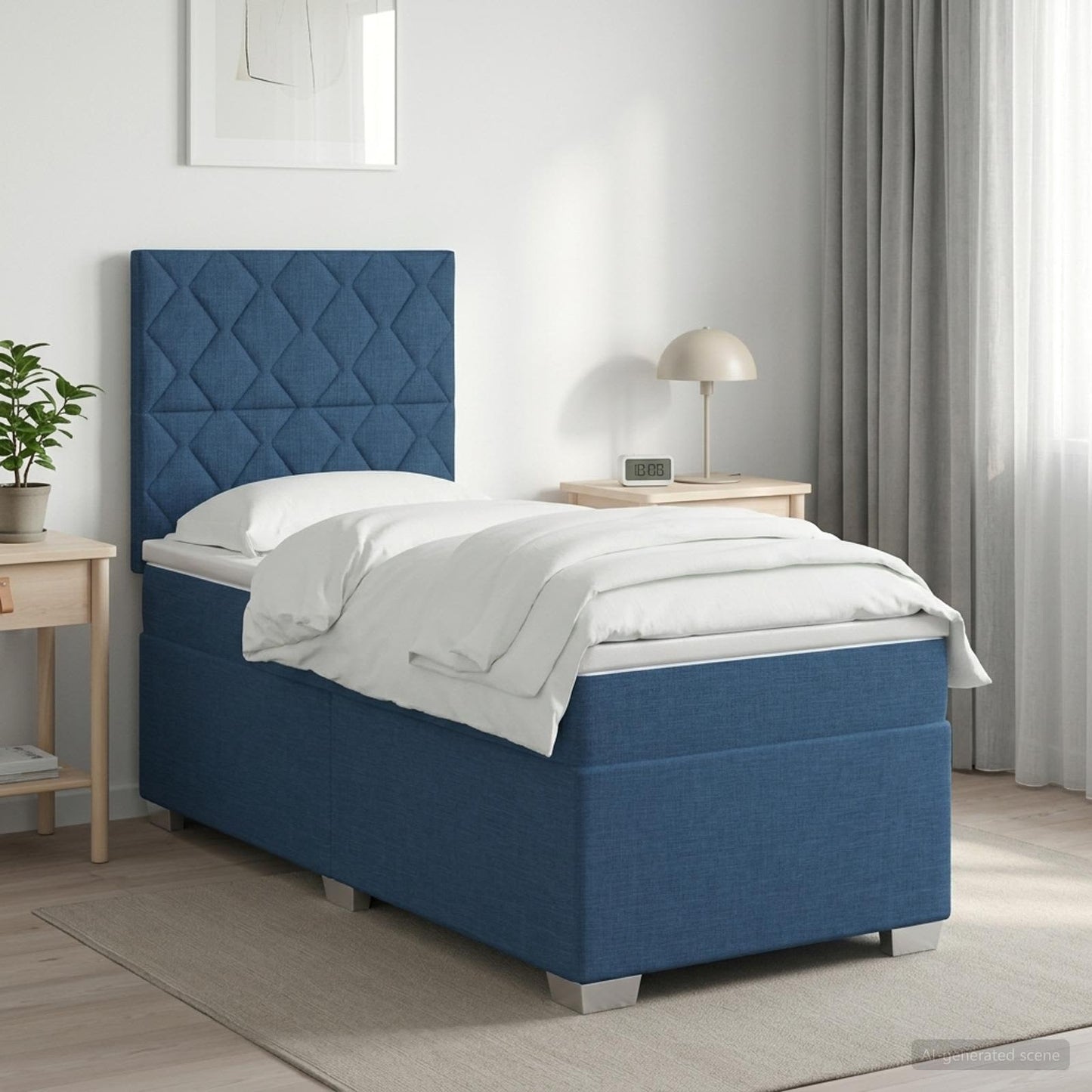 Boxspringbed met matras met hoofdeinde Blauw 90 x 190 cm Stof
