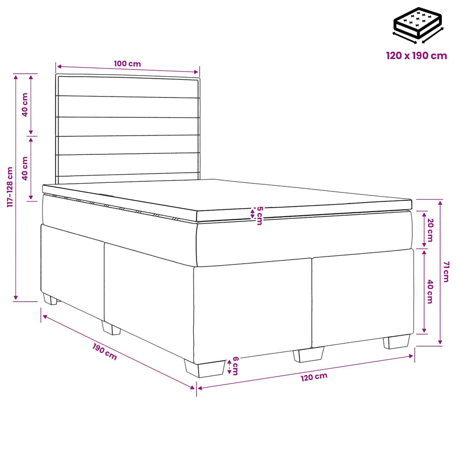 Boxspringbed met matras Lichtgrijs 120 x 190 cm Stof