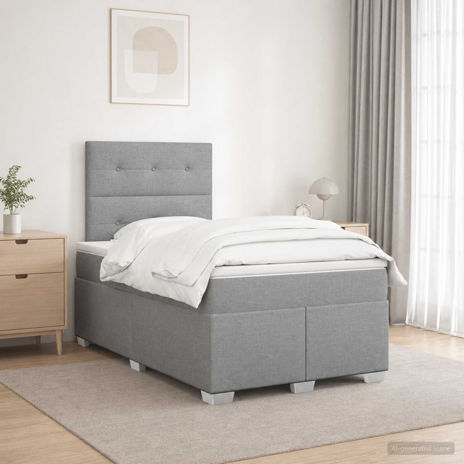Boxspringbed met matras Lichtgrijs 120 x 190 cm Stof