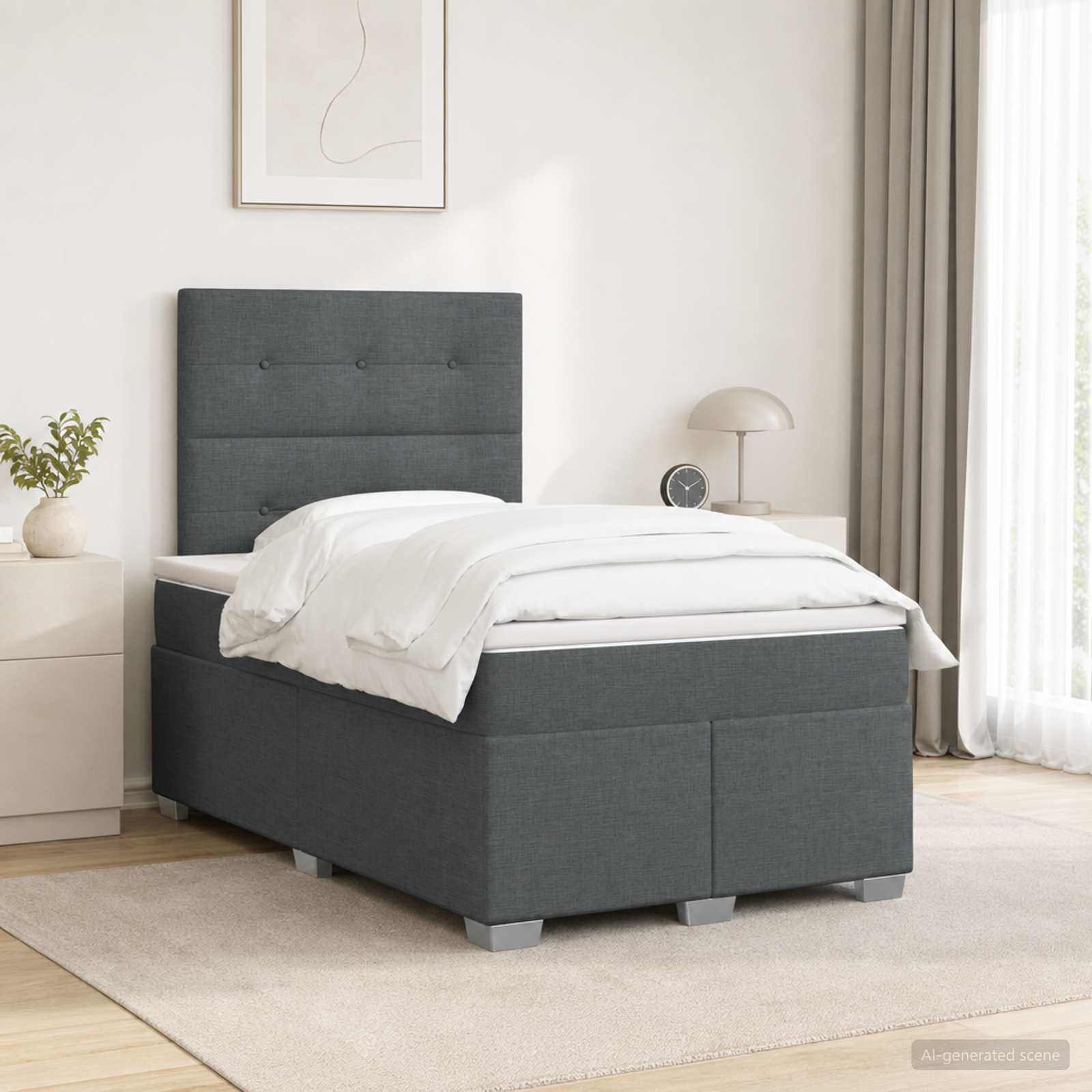 Boxspringbed met matras Donkergrijs 120 x 190 cm Stof