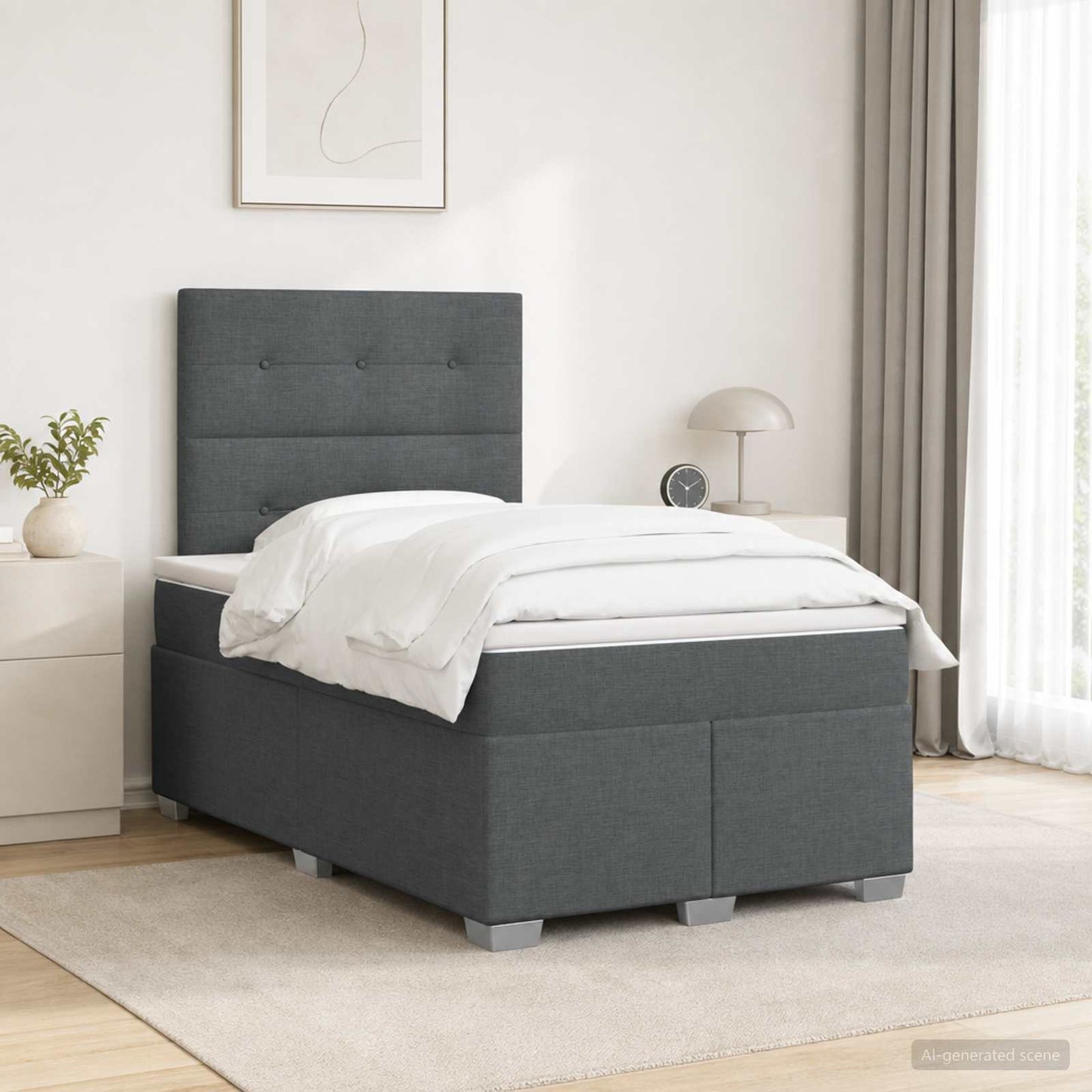 Boxspringbed met matras Donkergrijs 120 x 200 cm Stof