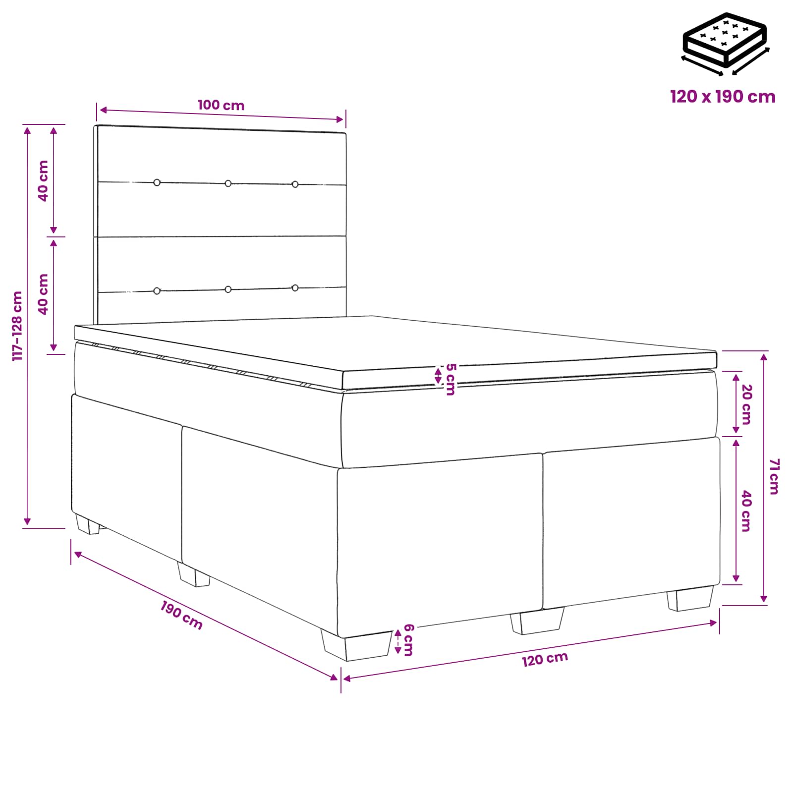 Boxspringbed met matras met hoofdeinde Taupe 120 x 190 cm Stof
