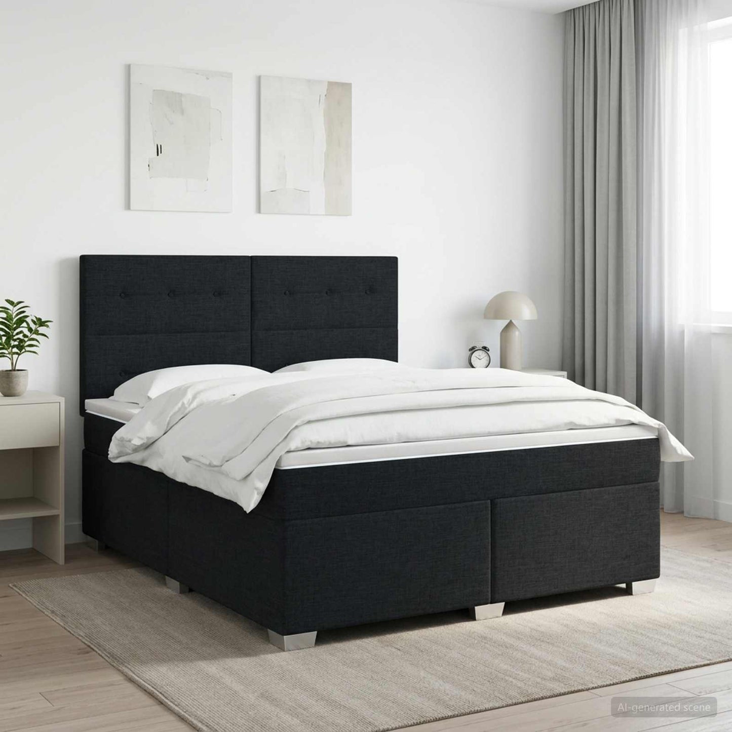Boxspringbed met matras met hoofdeinde Zwart 140 x 190 cm Stof