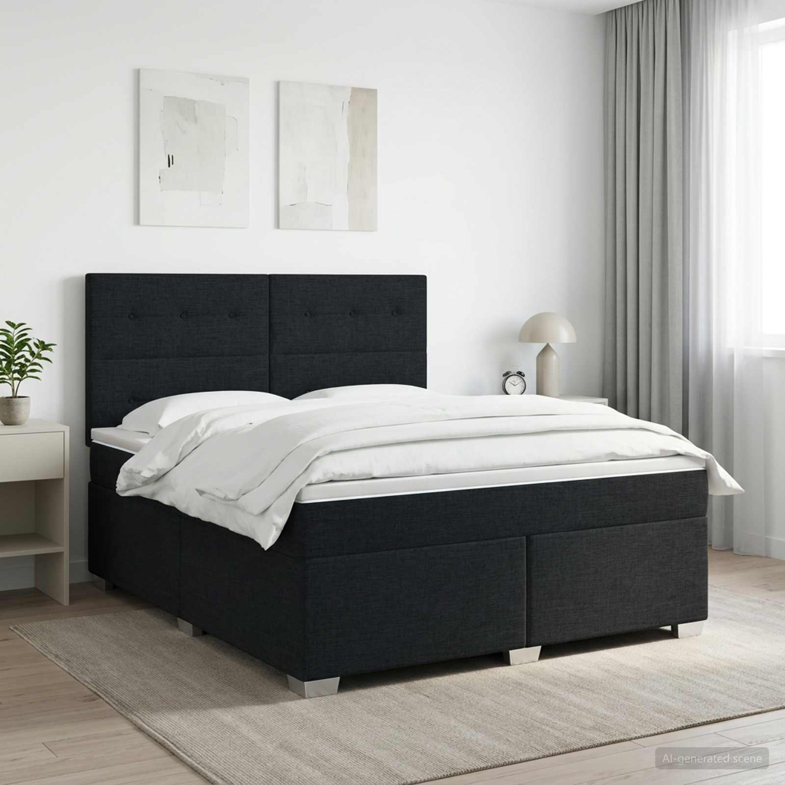 Boxspringbed met matras met hoofdeinde Zwart 140 x 190 cm Stof