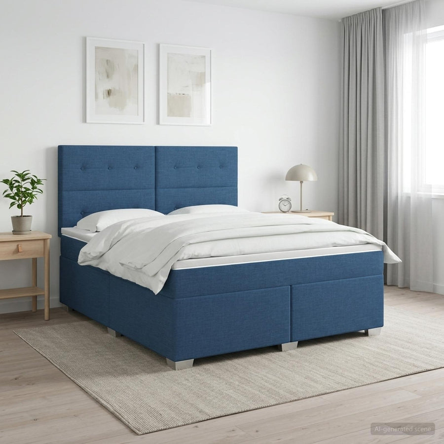 Boxspringbed met matras met hoofdeinde Blauw 180 x 200 cm Stof