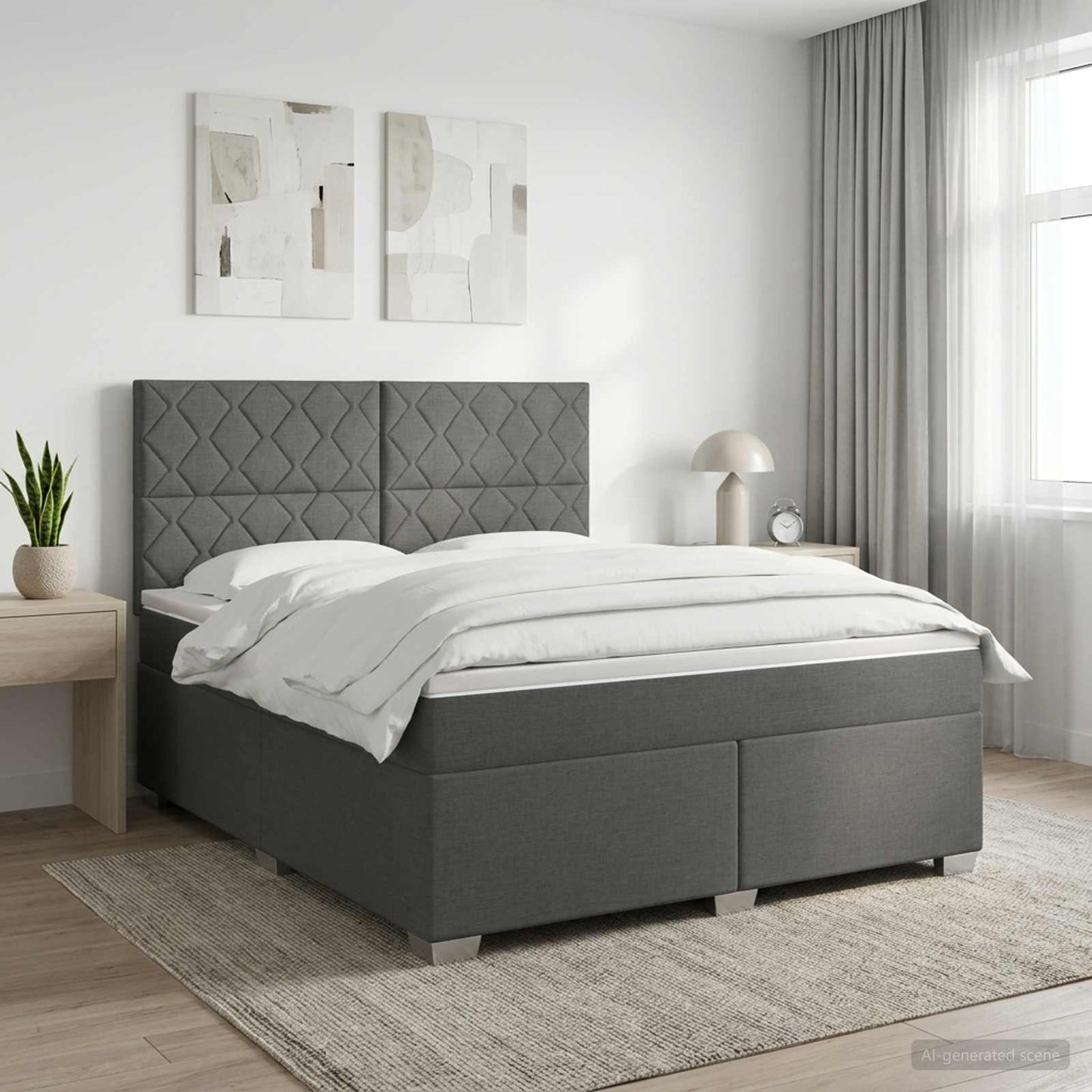 Boxspringbed met matras Donkergrijs 140 x 200 cm Stof