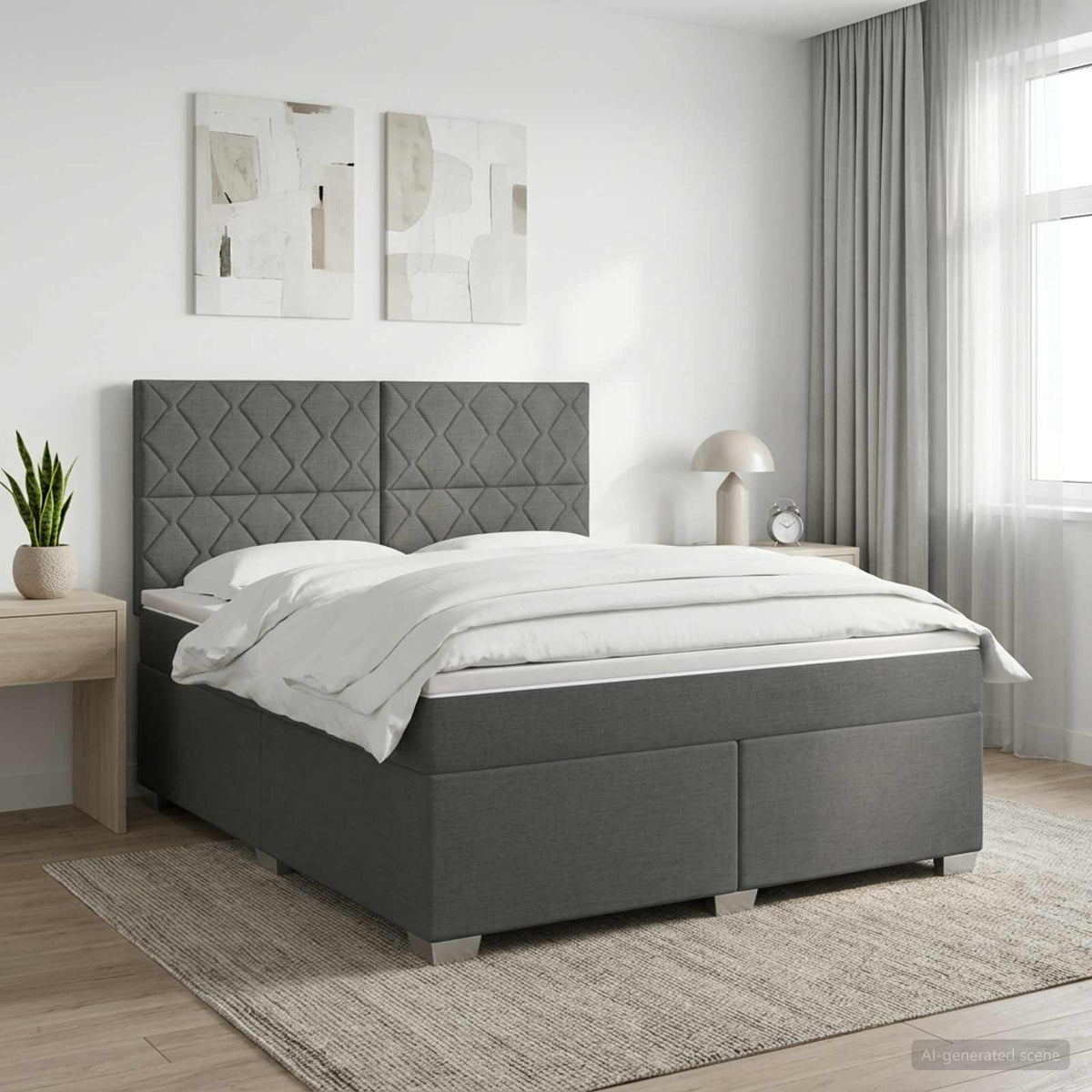 Boxspringbed met matras Donkergrijs 140 x 190 cm Stof