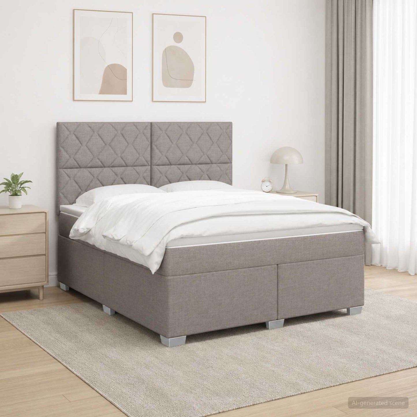 Boxspringbed met matras met hoofdeinde Taupe 180 x 200 cm Stof