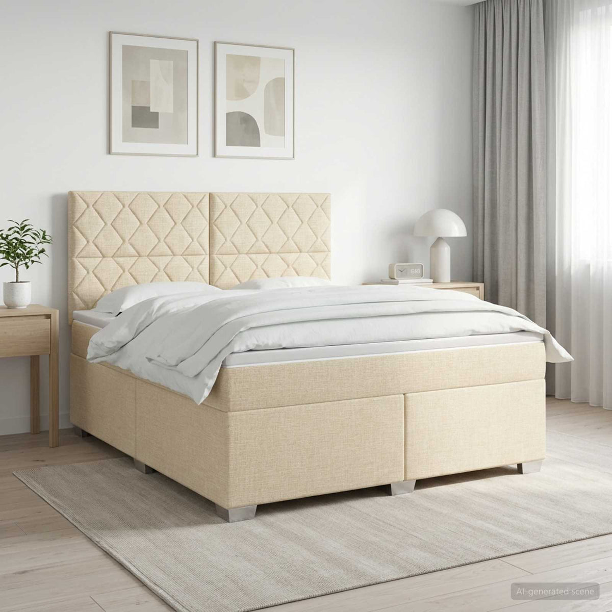 Boxspringbed met matras Crèmekleurig 140 x 190 cm Stof