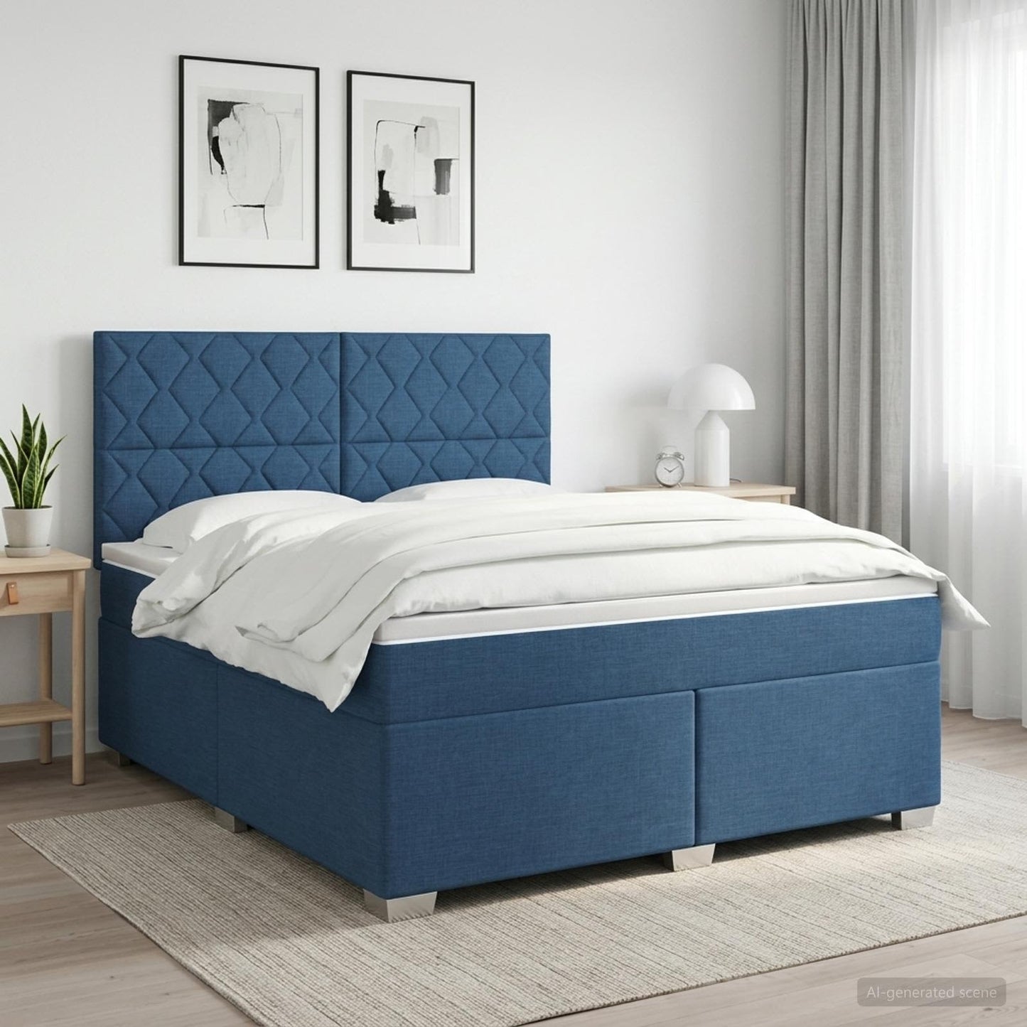 Boxspringbed met matras met hoofdeinde Blauw 140 x 200 cm Stof