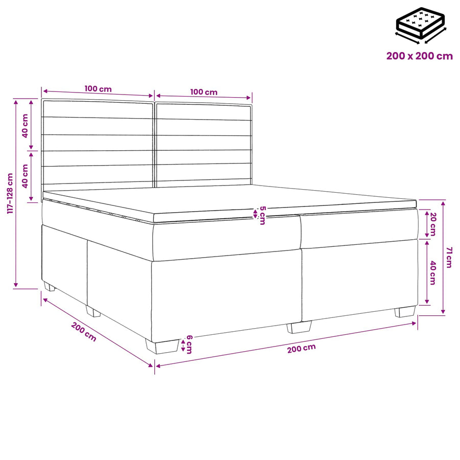 Boxspringbed met matras Lichtgrijs 200 x 200 cm Stof