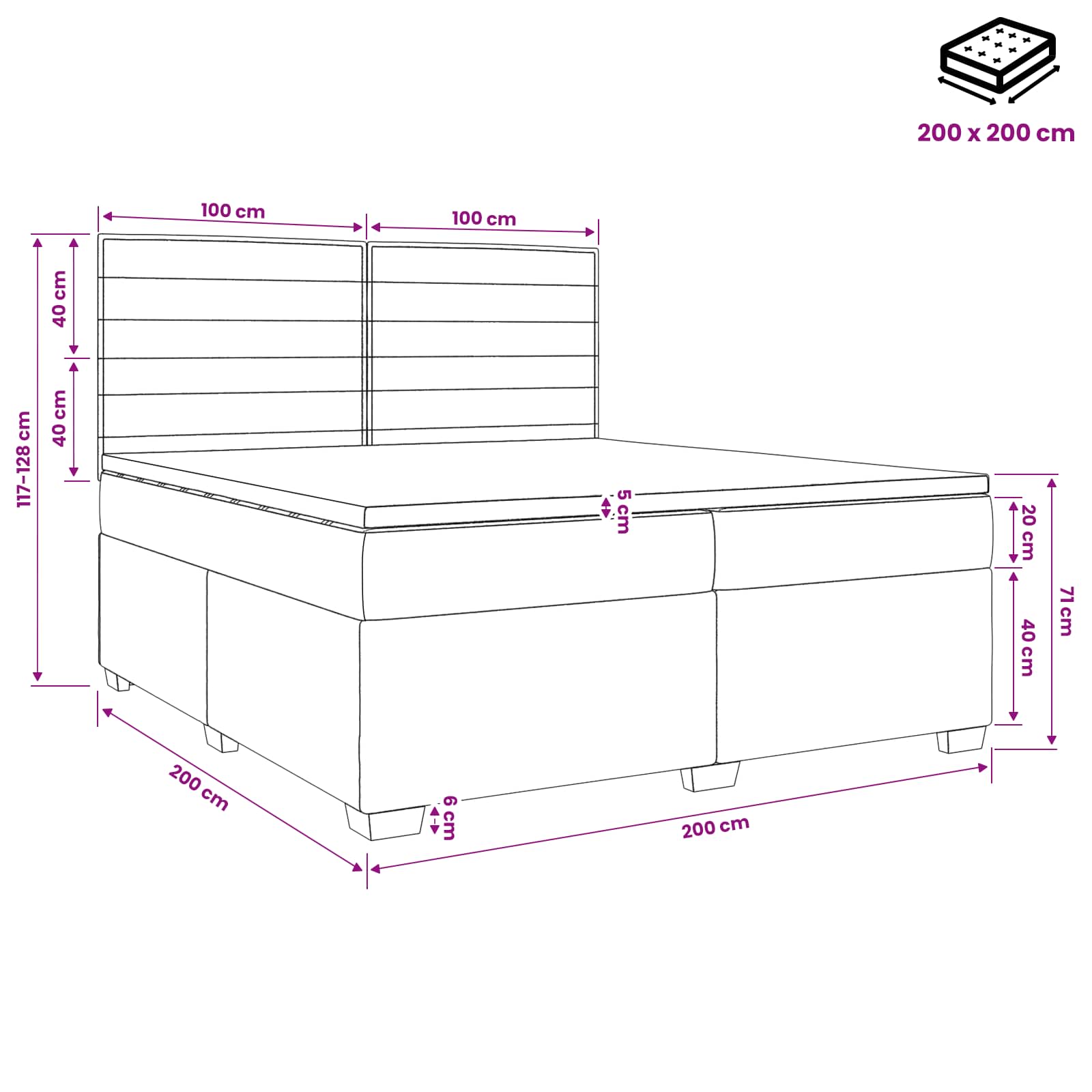Boxspringbed met matras Donkergrijs 200 x 200 cm Stof