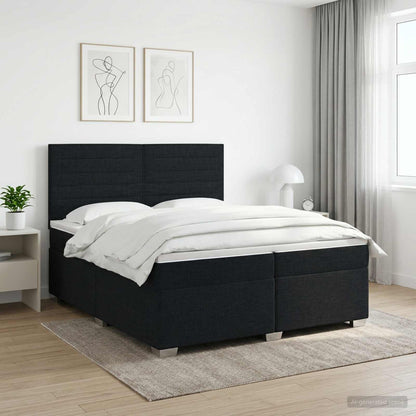 Boxspringbed met matras met hoofdeinde Zwart 200 x 200 cm Stof