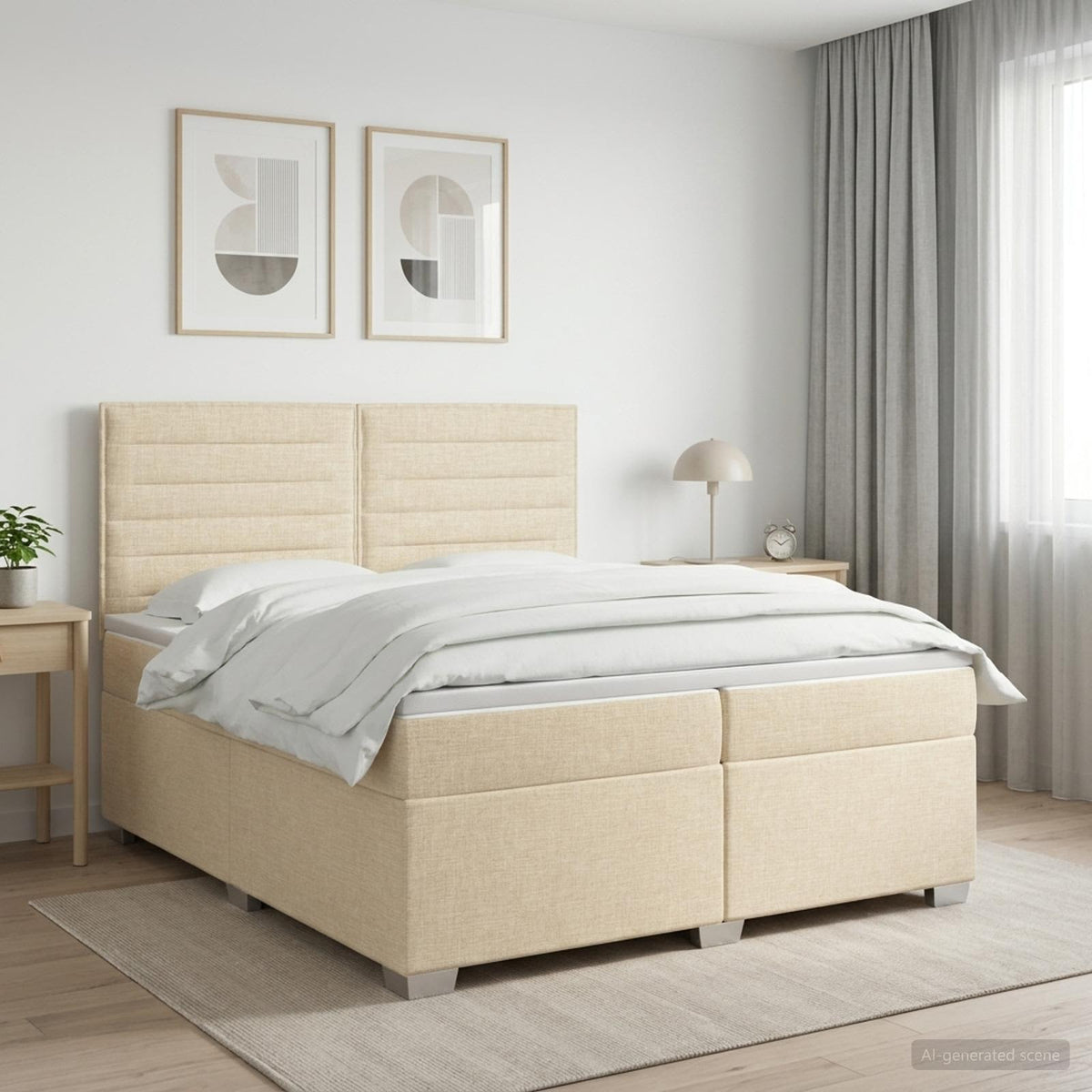 Boxspringbed met matras Crèmekleurig 200 x 200 cm Stof