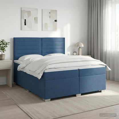 Boxspringbed met matras met hoofdeinde Blauw 200 x 200 cm Stof
