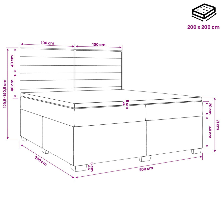 Boxspringbed met matras met hoofdeinde Blauw 200 x 200 cm Stof