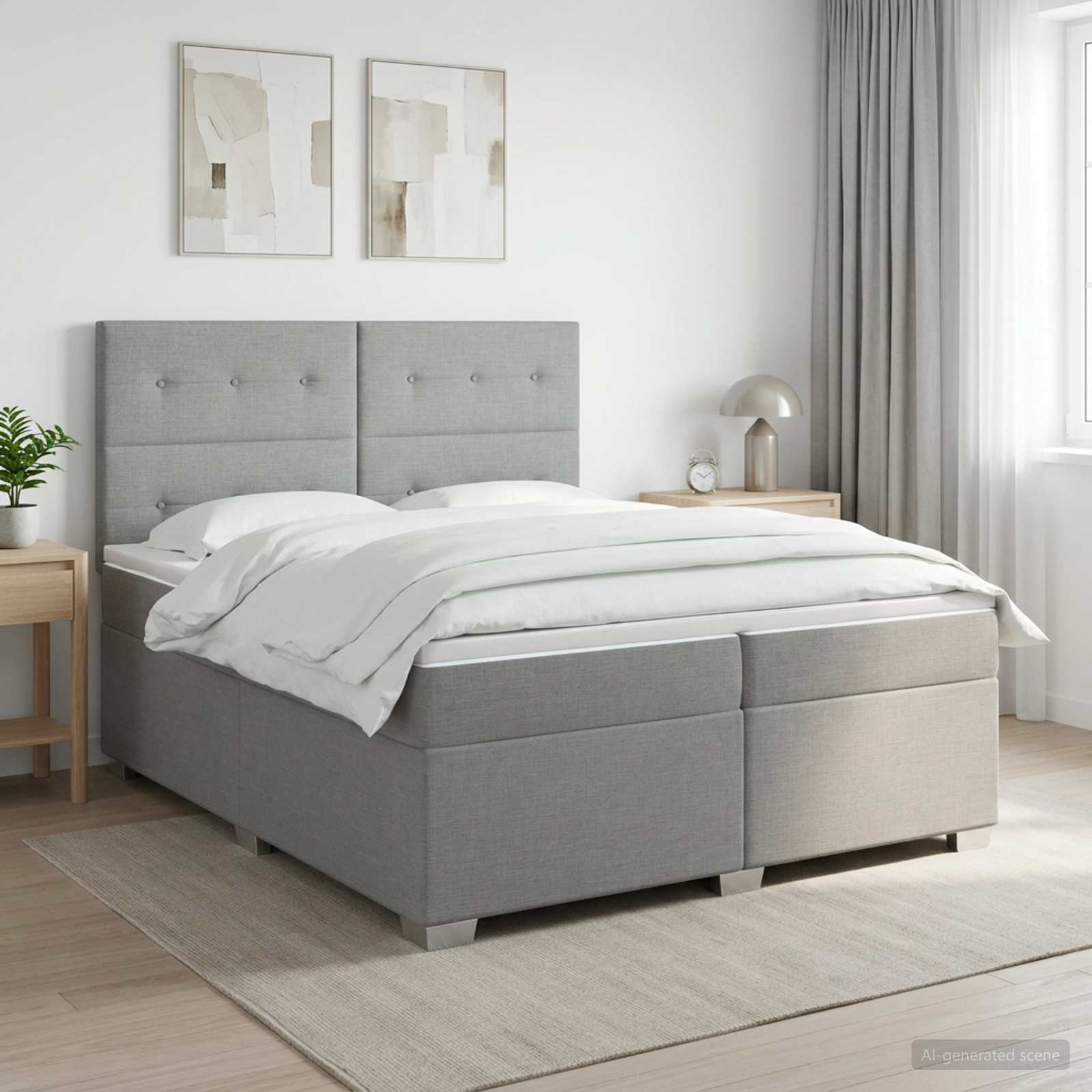 Boxspringbed met matras Lichtgrijs 200 x 200 cm Stof