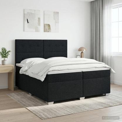 Boxspringbed met matras met hoofdeinde Zwart 200 x 200 cm Stof