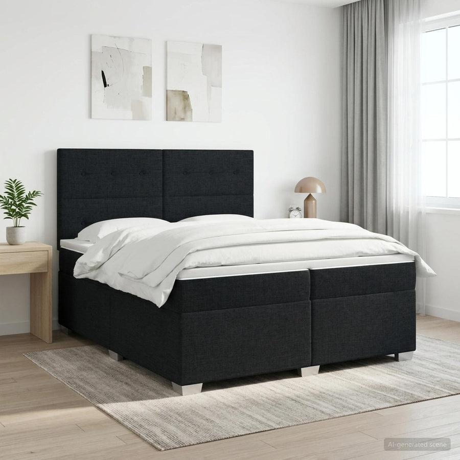 Boxspringbed met matras met hoofdeinde Zwart 200 x 200 cm Stof