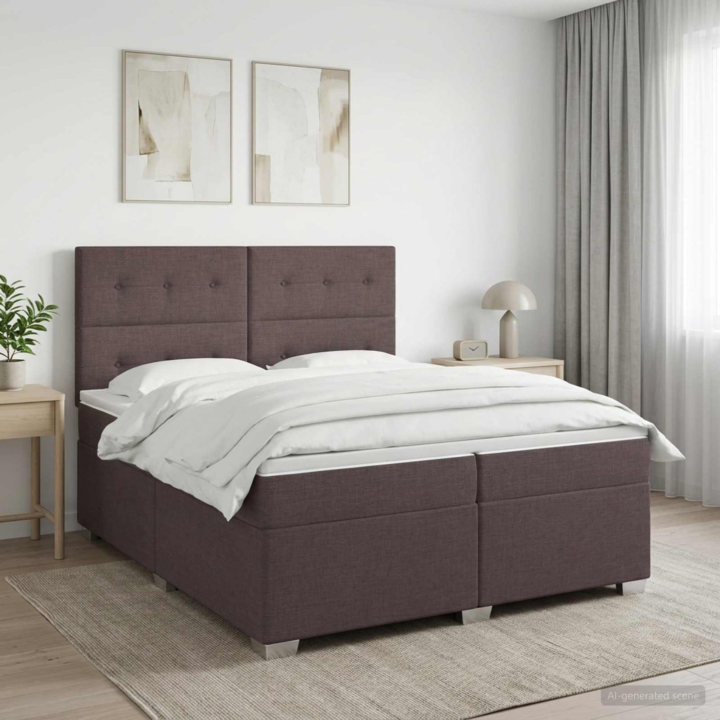 Boxspringbed met matras Donkerbruin 200 x 200 cm Stof