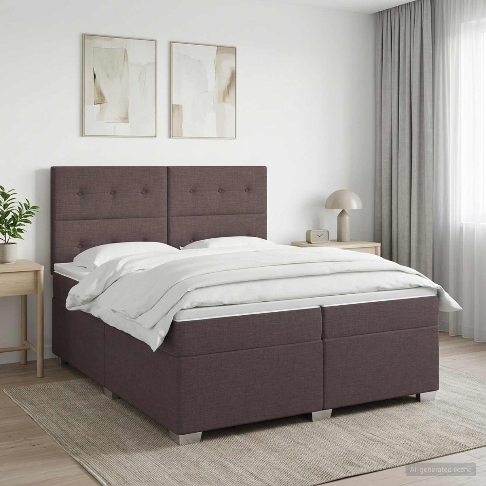 Boxspringbed met matras Donkerbruin 200 x 200 cm Stof