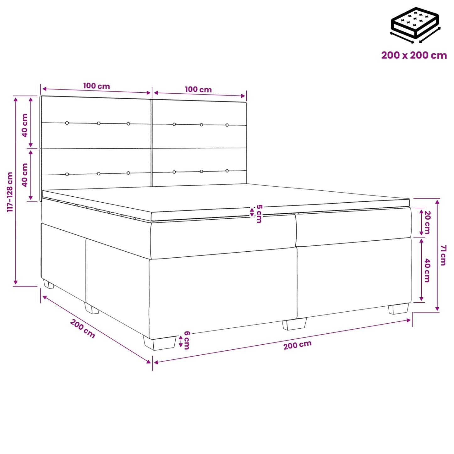 Boxspringbed met matras met hoofdeinde Taupe 200 x 200 cm Stof