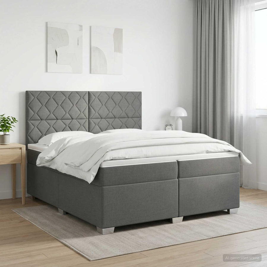 Boxspringbed met matras Donkergrijs 200 x 200 cm Stof