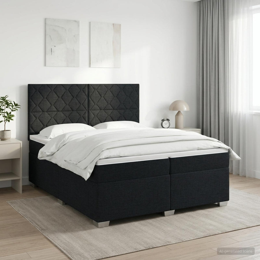 Boxspringbed met matras met hoofdeinde Zwart 200 x 200 cm Stof