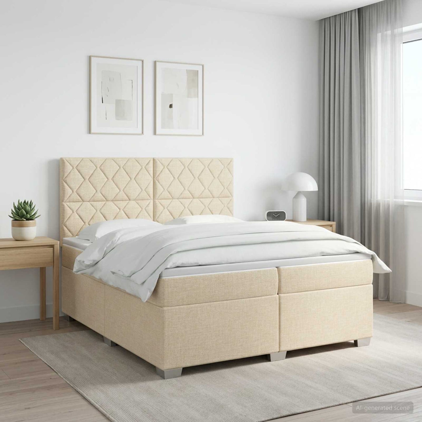 Boxspringbed met matras Crèmekleurig 200 x 200 cm Stof