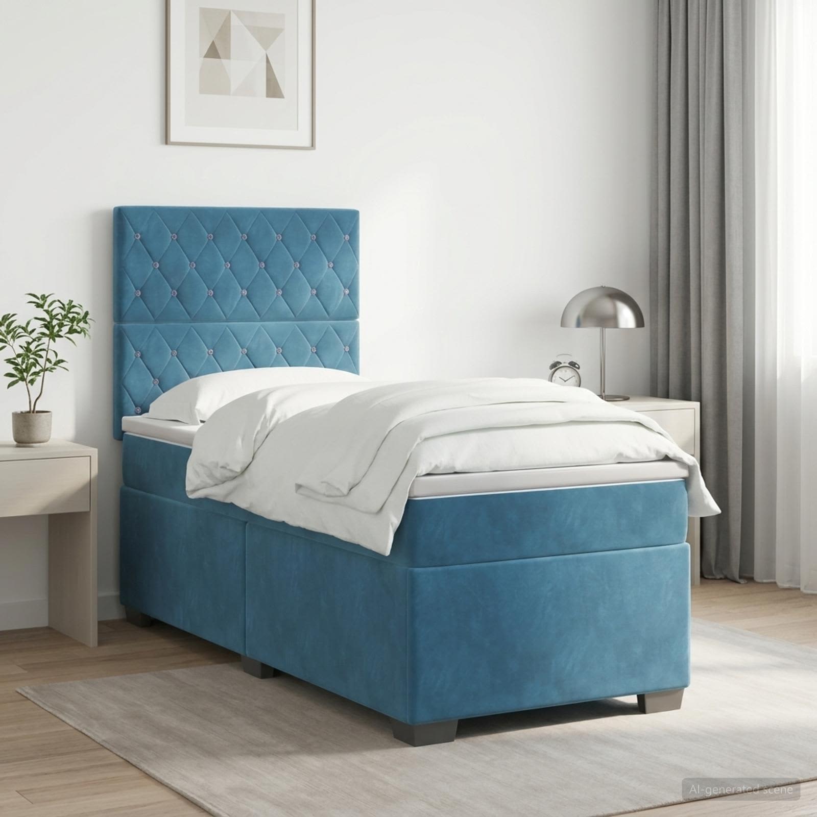 Boxspringbed met matras Blauw 100 x 200 cm Fluweel