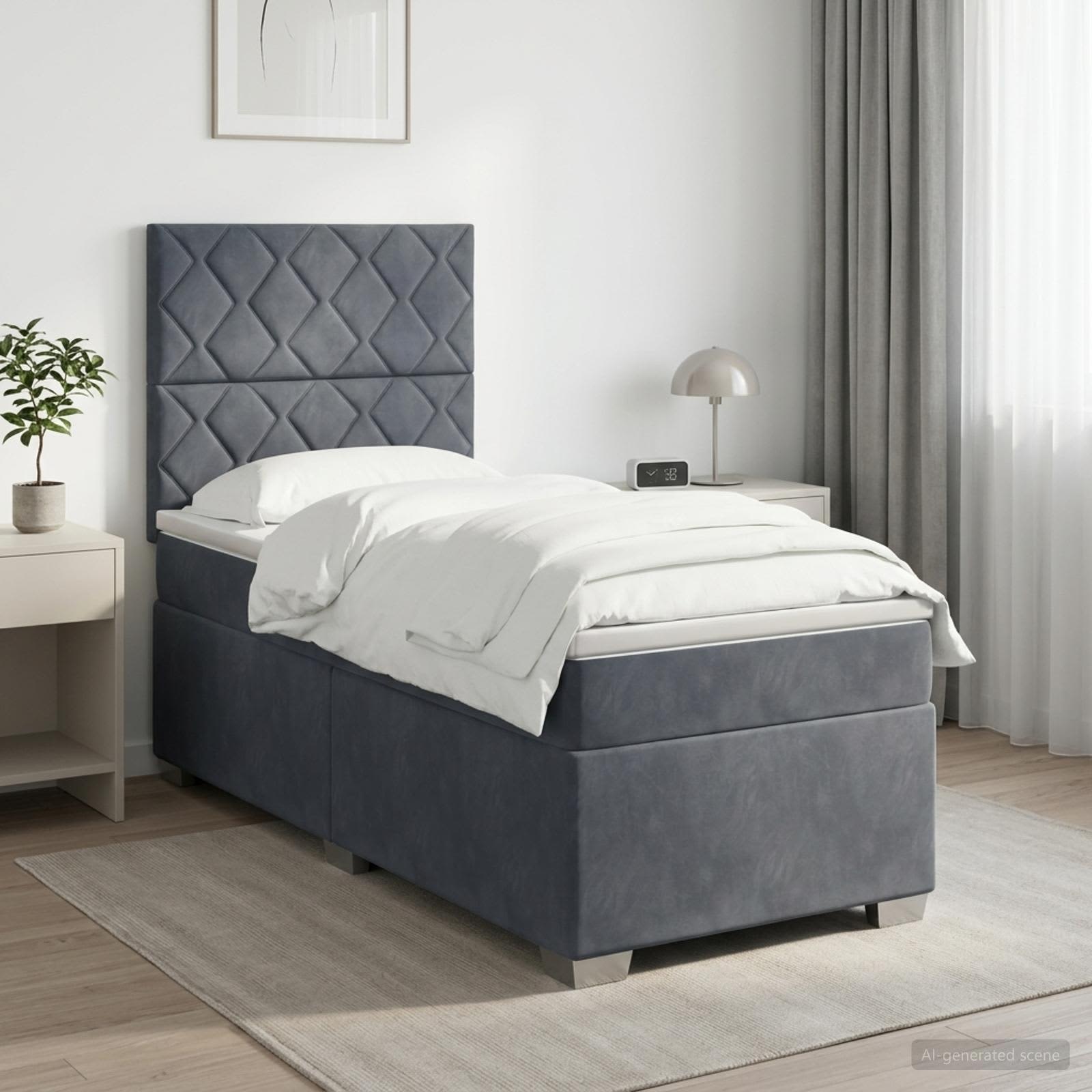 Boxspringbed met matras Donkergrijs Enkel Fluweel