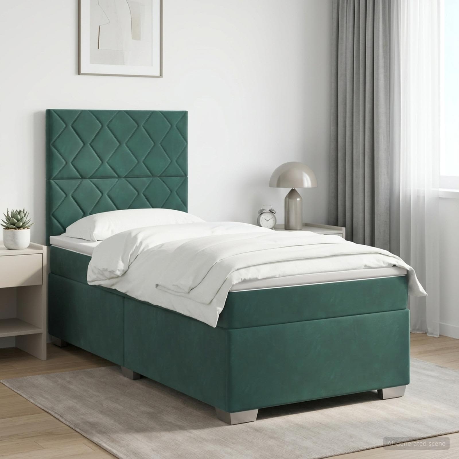 Boxspringbed met matras Donkergroen 100 x 200 cm Fluweel