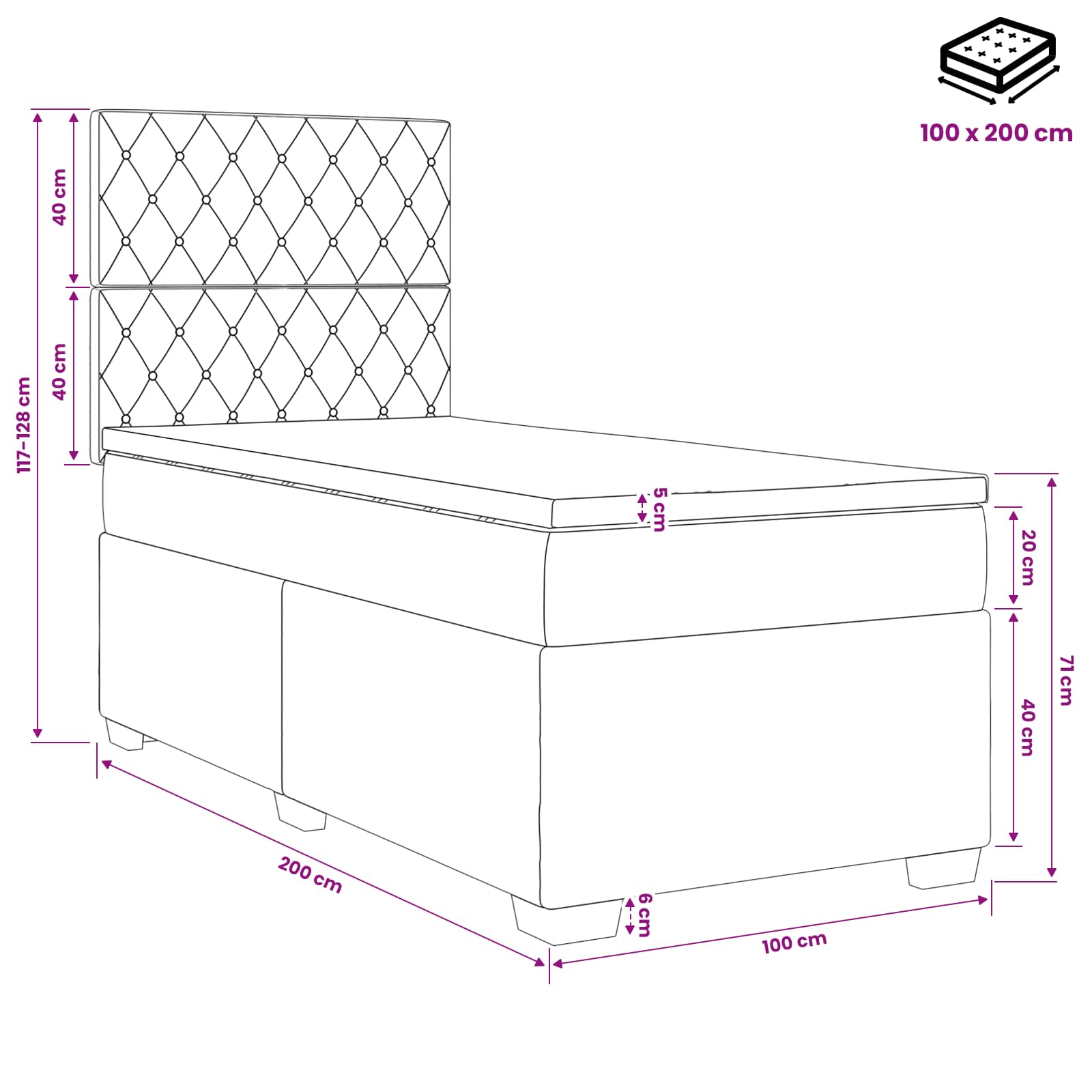 Boxspringbed met matras Roze 100 x 200 cm Fluweel