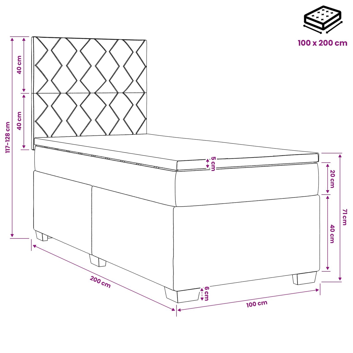 Boxspringbed met matras Roze 100 x 200 cm Fluweel