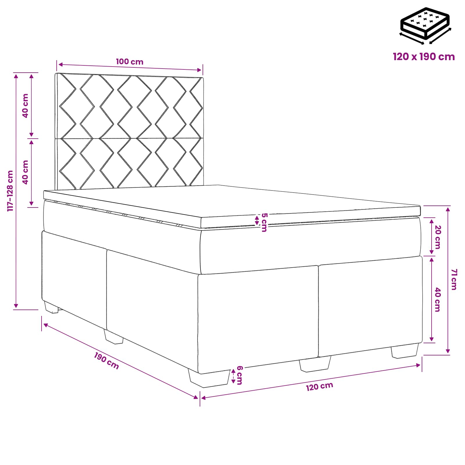 Boxspringbed met matras Lichtgrijs 120 x 190 cm Fluweel