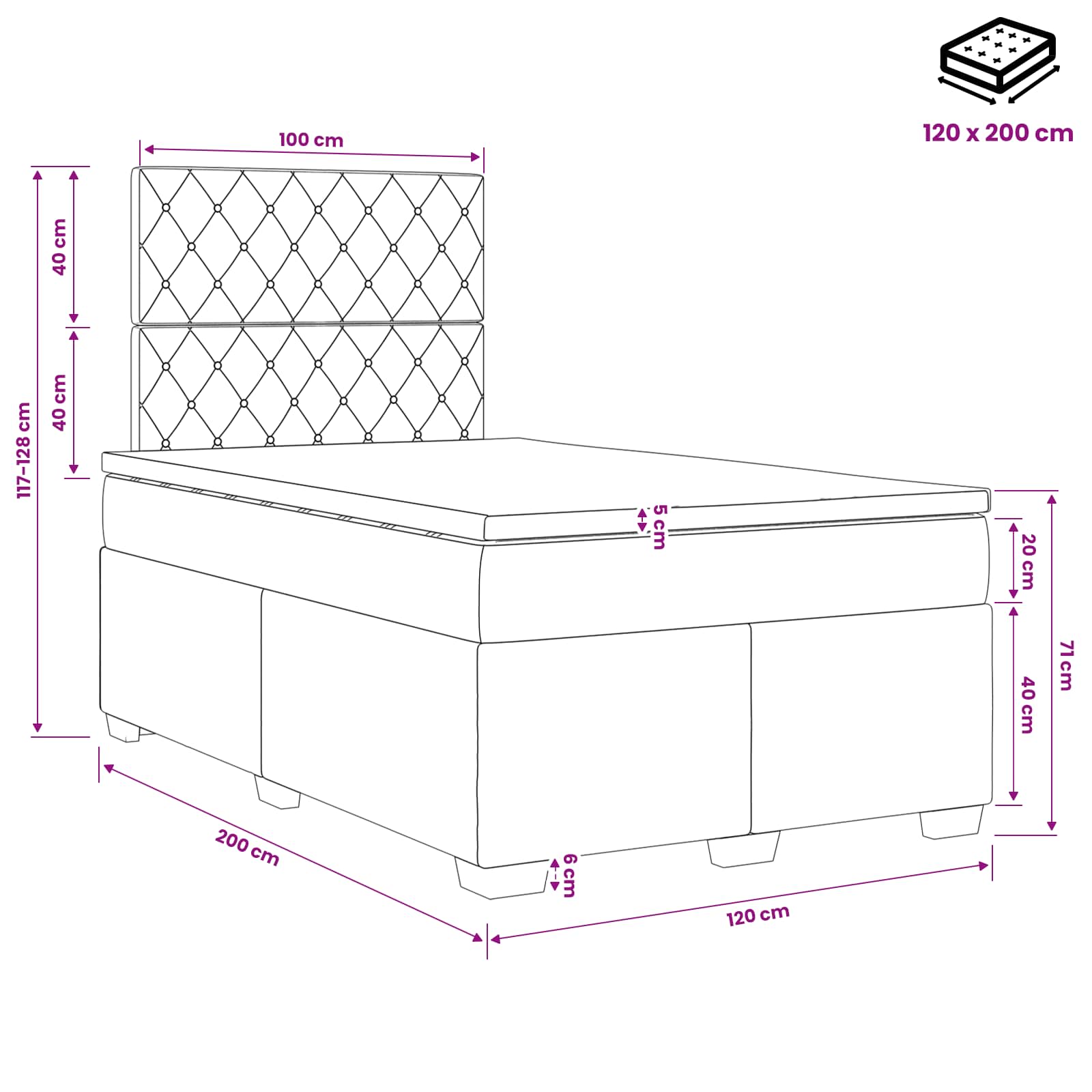Boxspringbed met matras Blauw 120 x 200 cm Fluweel