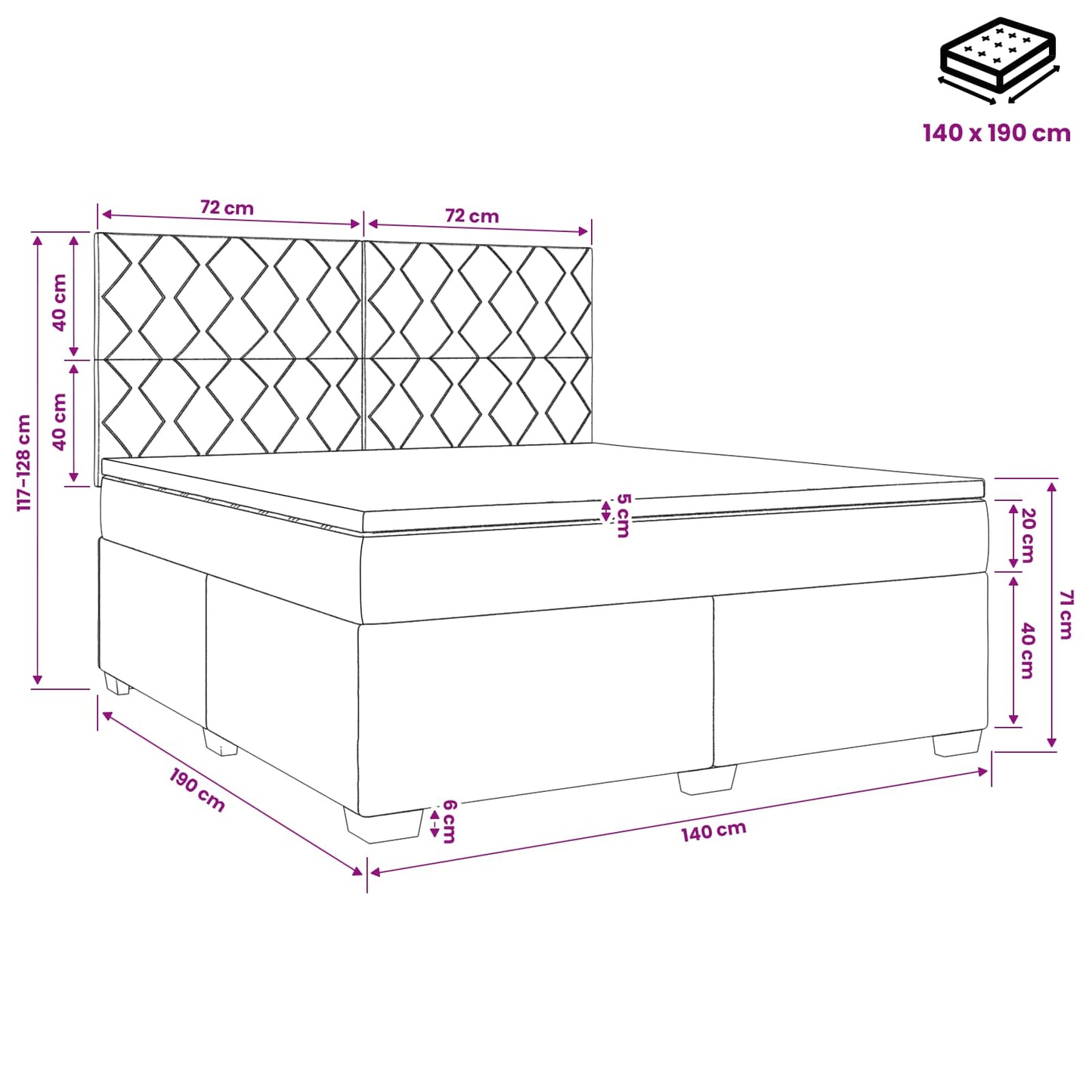 Boxspringbed met matras Zwart 140 x 190 cm Fluweel