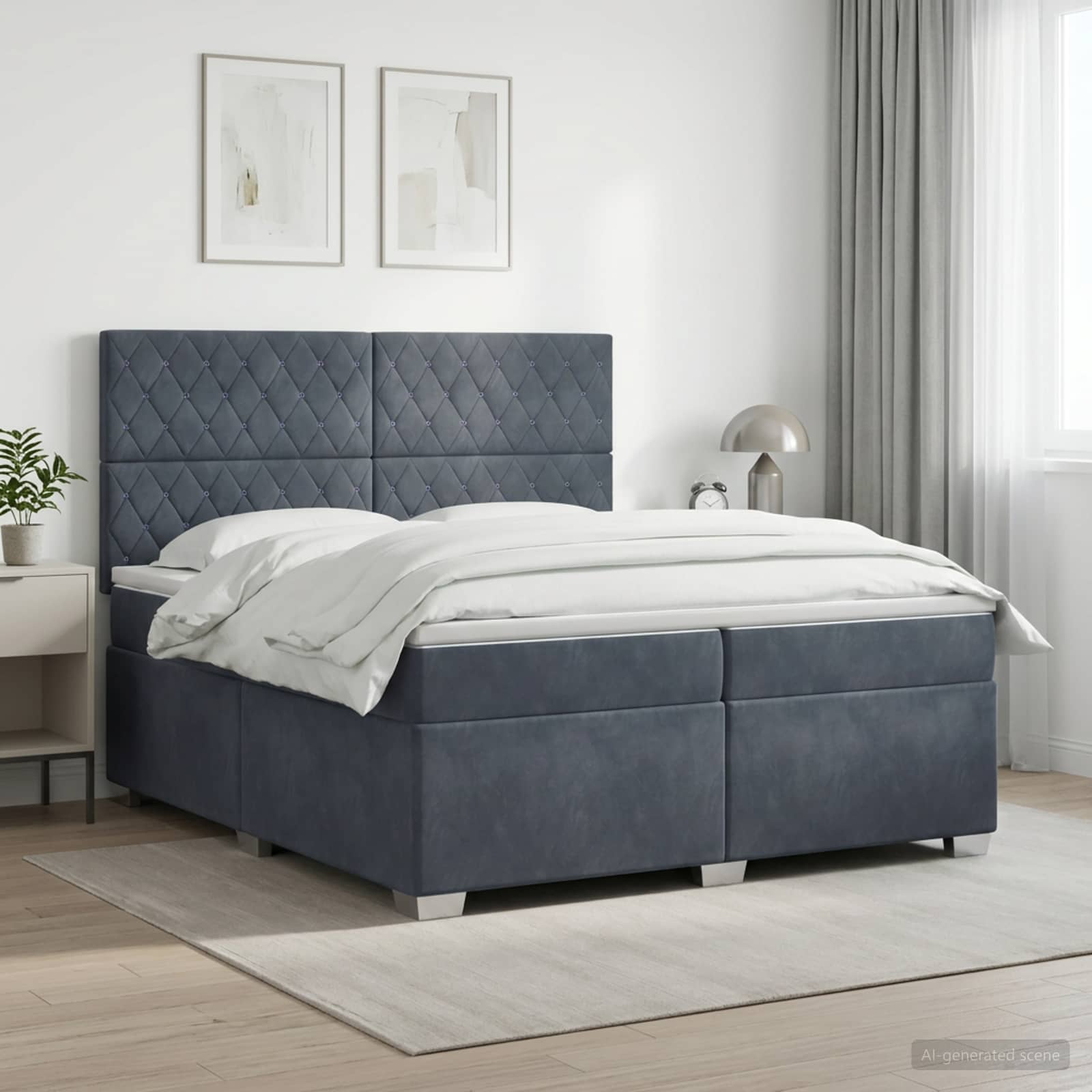 Boxspringbed met matras Donkergrijs 200 x 200 cm Fluweel