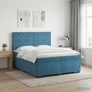 Boxspringbed 200x200 cm fluweel blauw met matras