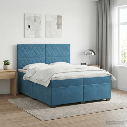 Boxspringbed met matras Blauw 200 x 200 cm Fluweel