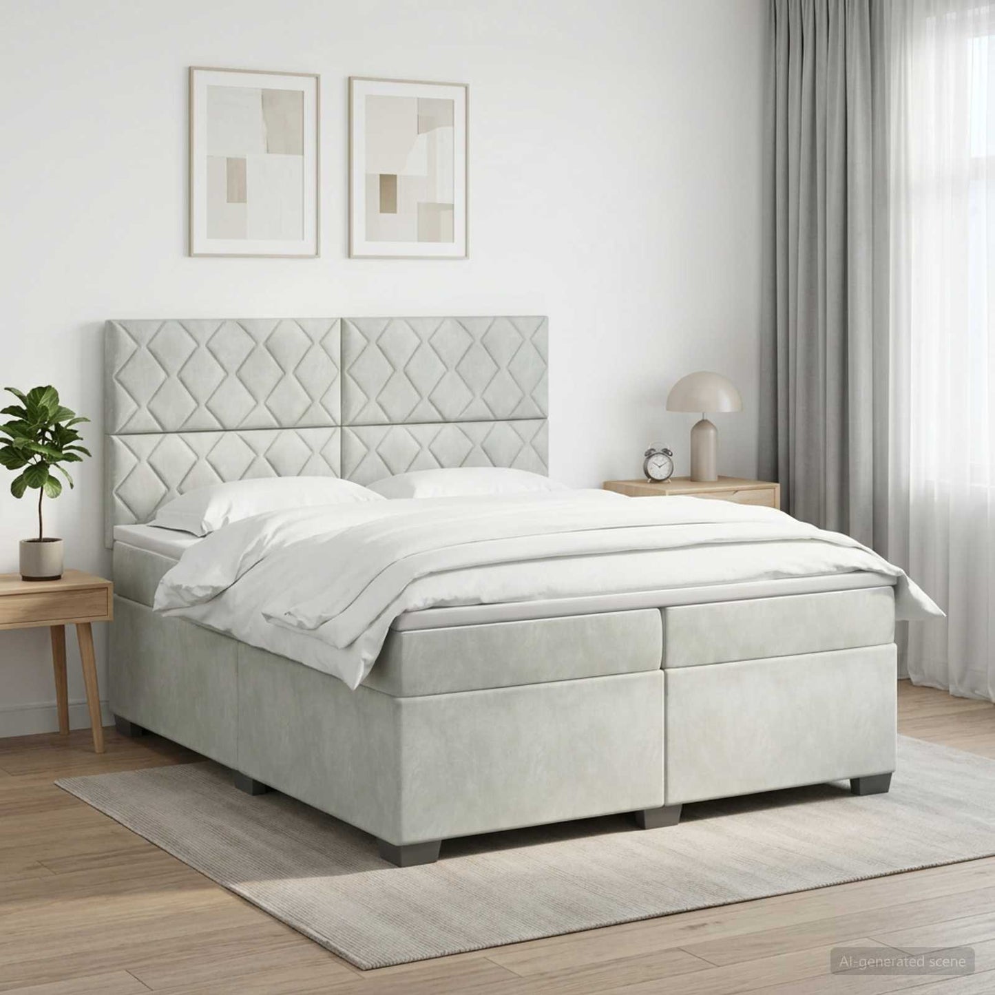 Boxspringbed met matras Lichtgrijs 200 x 200 cm Fluweel
