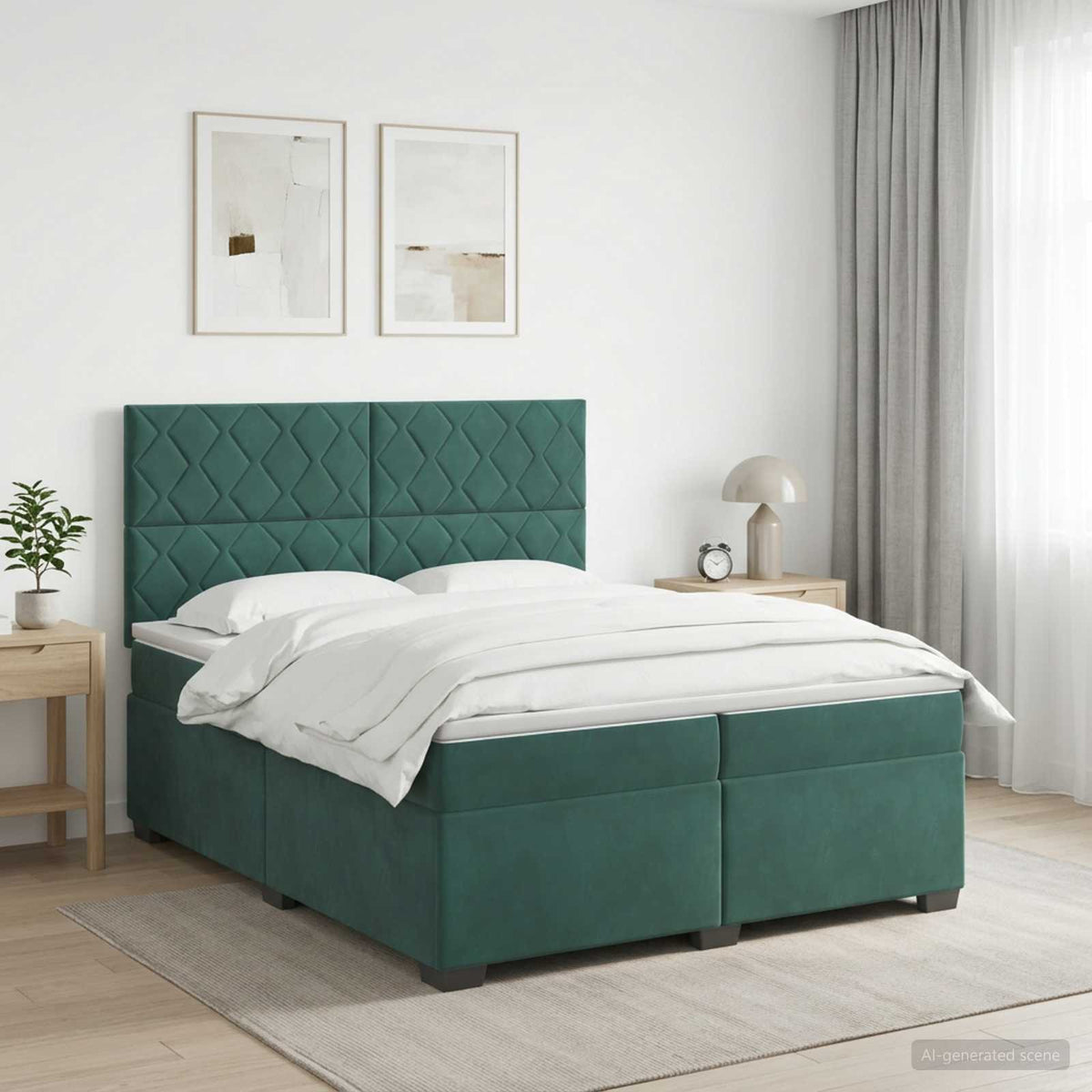 Boxspringbed met matras Donkergroen 200 x 200 cm Fluweel