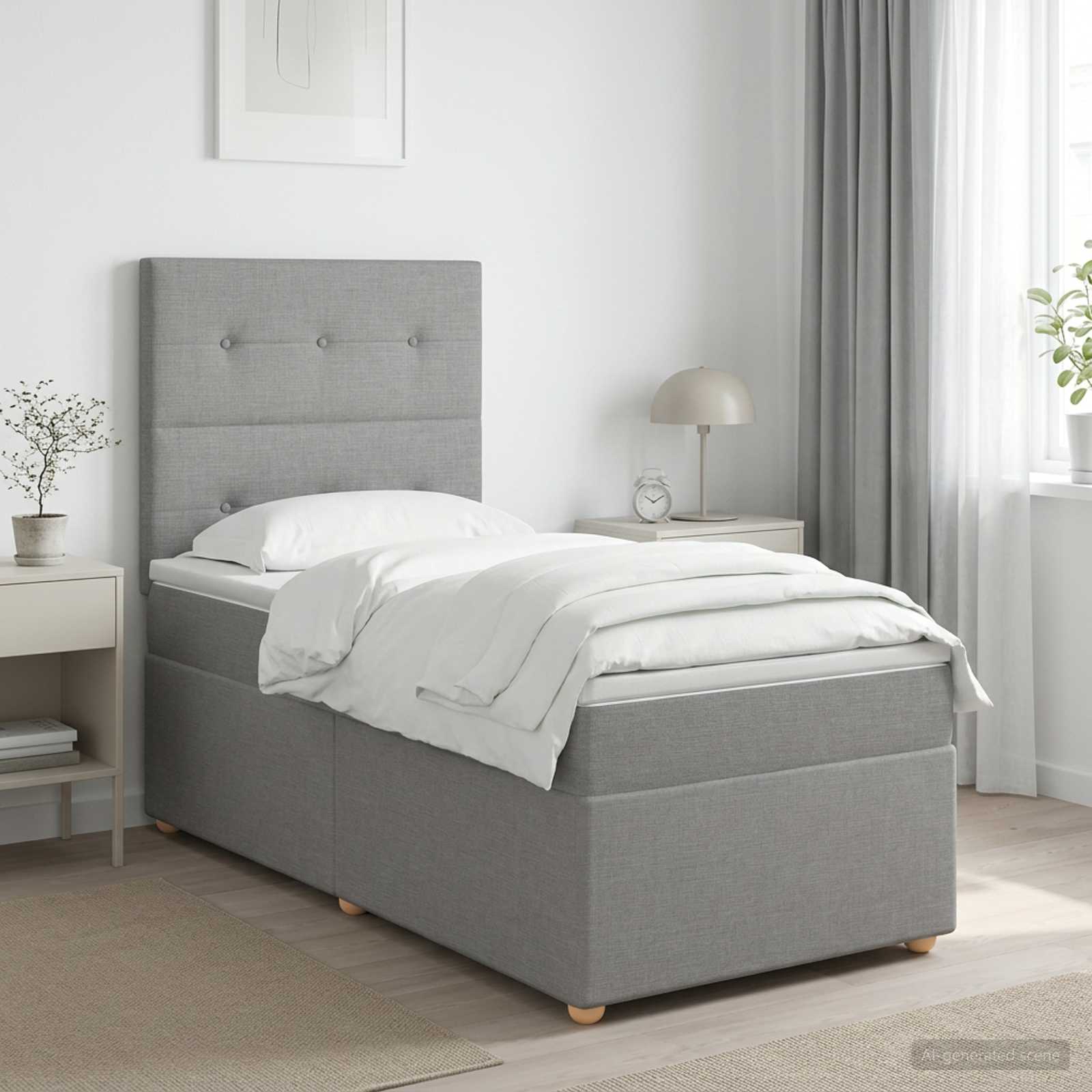 Boxspringbed met matras Lichtgrijs 100 x 200 cm Stof
